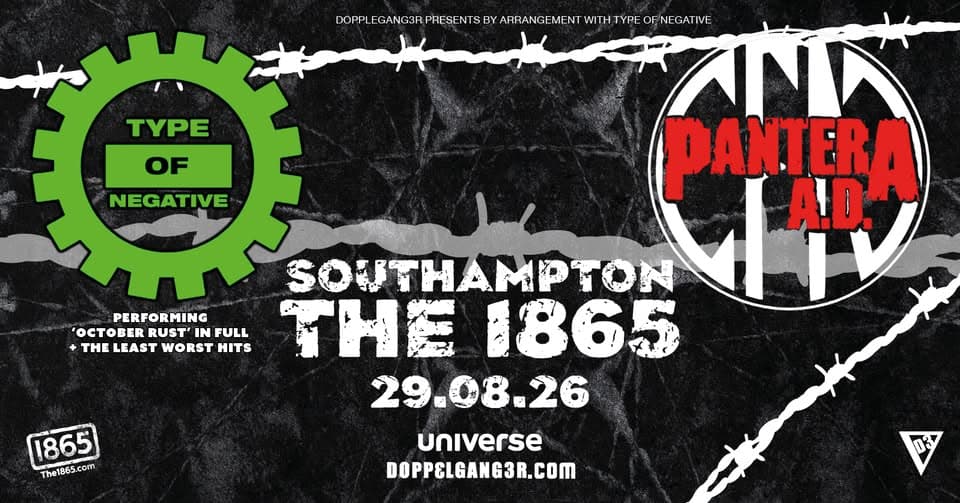 Type Of Negative + Pantera A.D. at The 1865, Southampton event cover