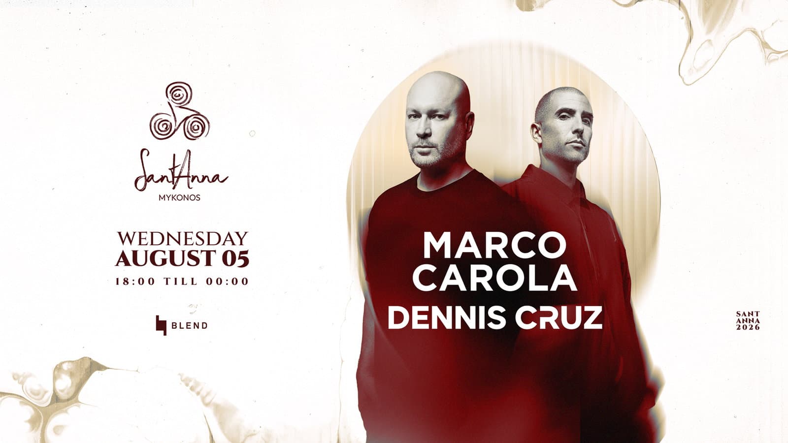 Marco Carola & Dennis Cruz at SantAnna | 2026 Exclusive Mykonos Show event cover