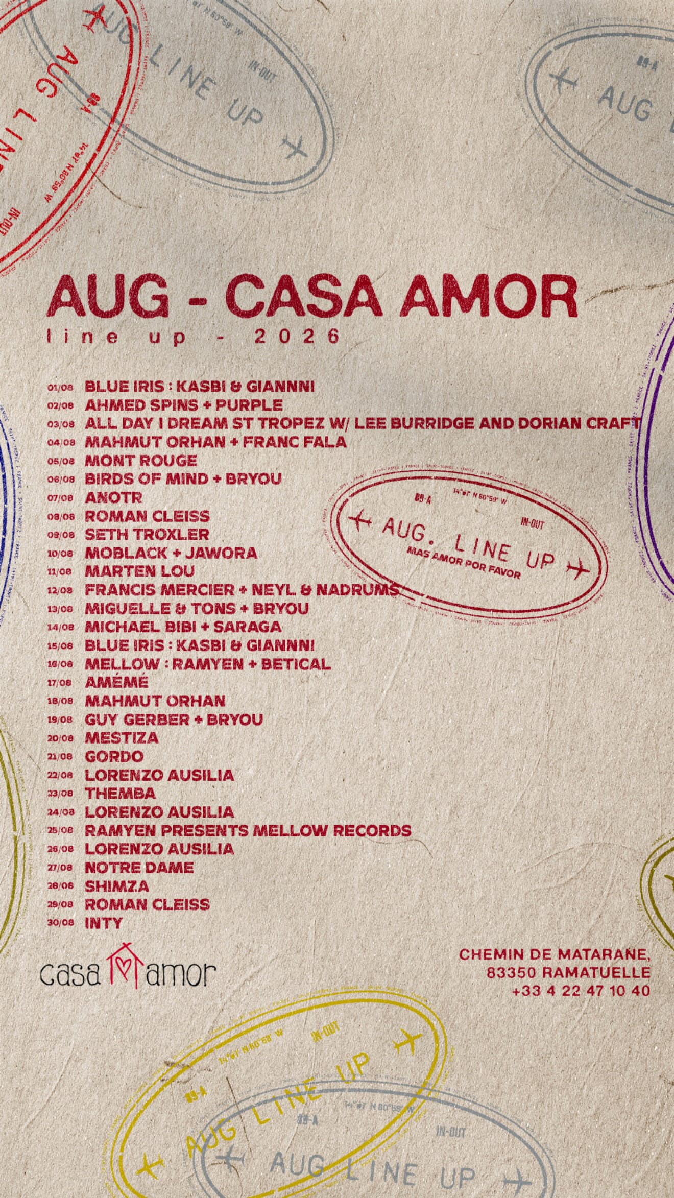 Casa Amor August Lineup event cover