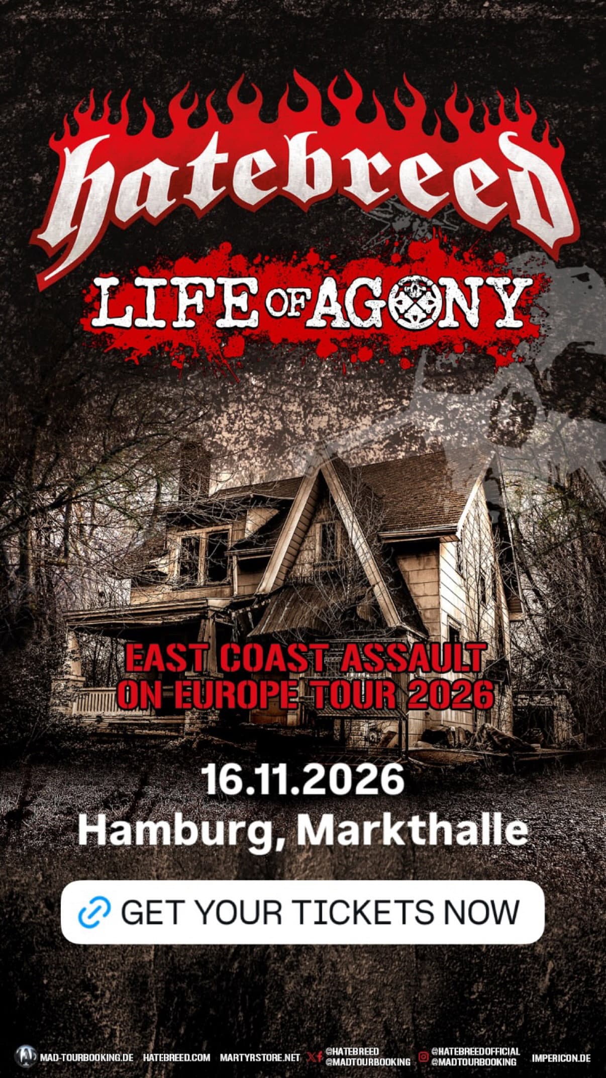 Hatebreed & Life of Agony - East Coast Assault on Europe Tour 2026 event cover