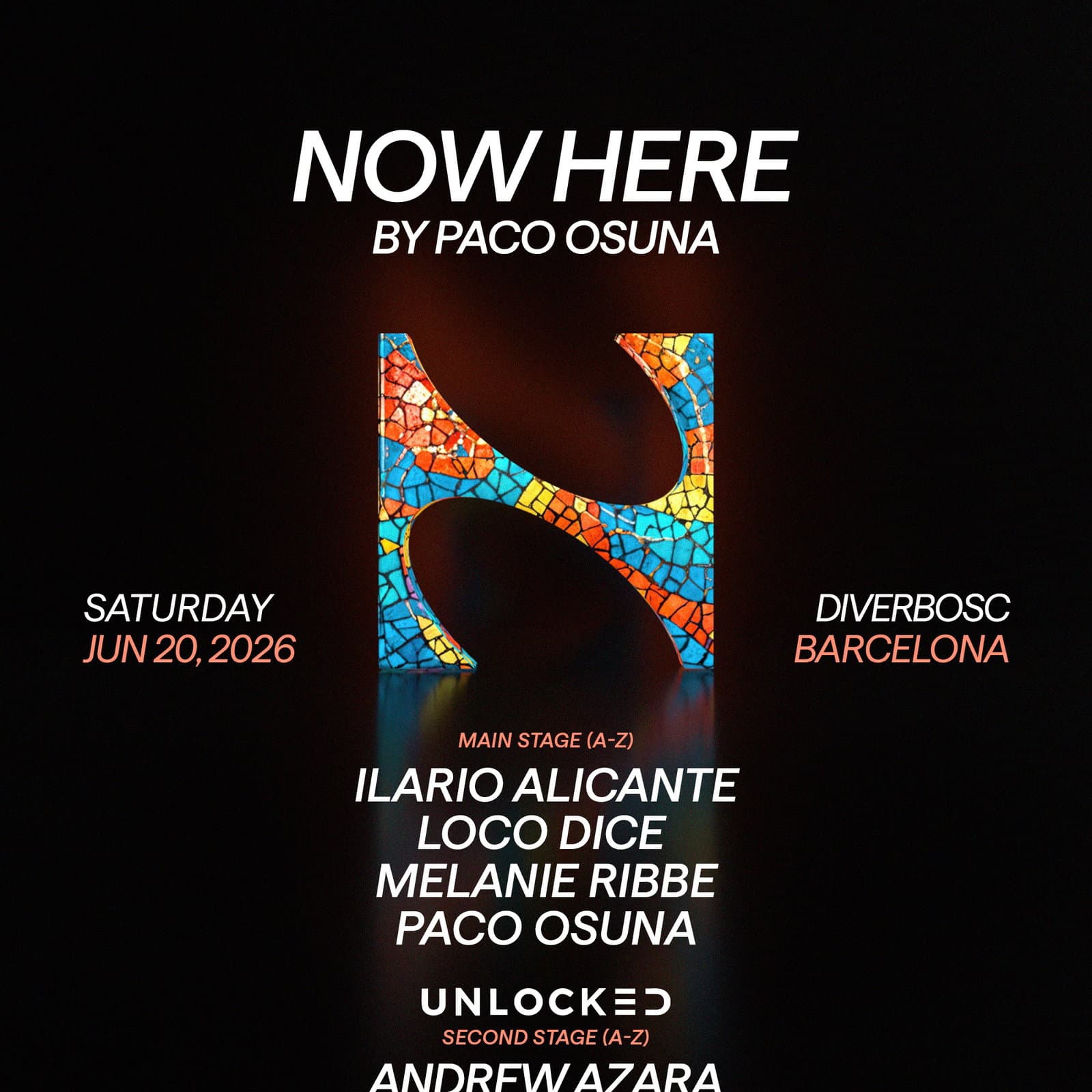Output pres. NOW HERE with Paco Osuna, Loco Dice, Ilario Alicante - OFFBCN 26 event cover
