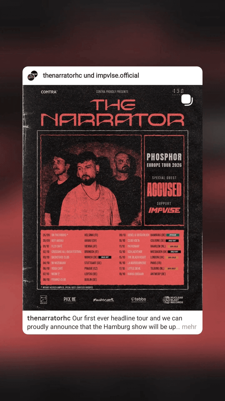 The Narrator: Phosphor Europe Tour 2026 event cover